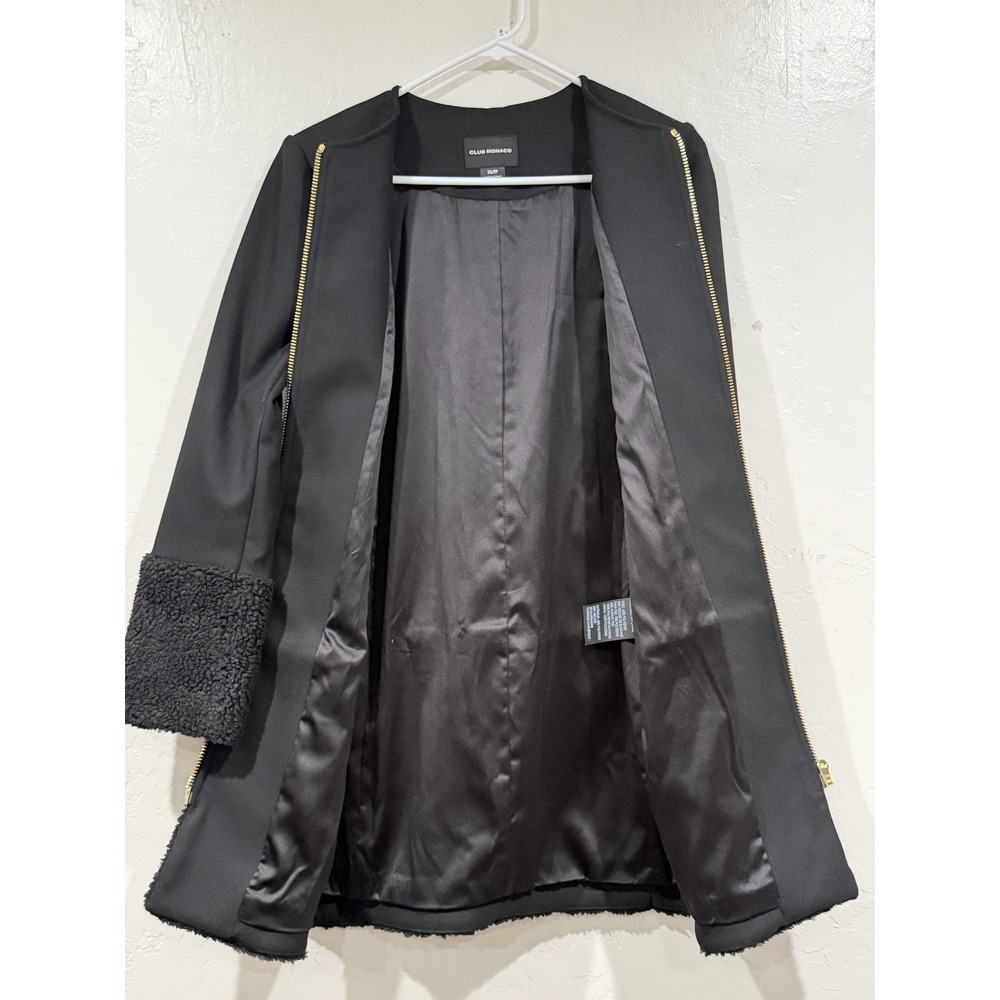 Club Monaco Black Faux Fur Trim Zip Front Coat Jacket XS 295681708 Mixed Media - Picture 4 of 9